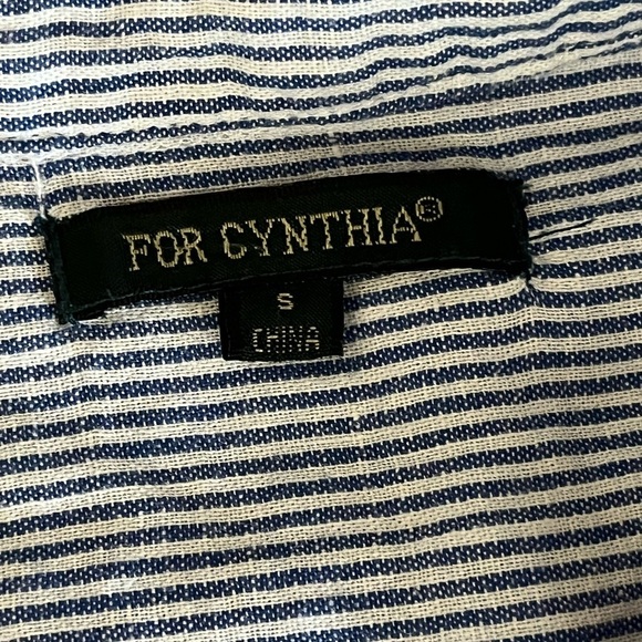 For Cynthia Women’s Blue White Striped Tunic Blouse Embroidered Floral Size S - Picture 9 of 11